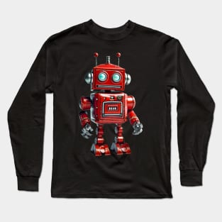 Robotic Retro Cute Red Kid's Toy - 3D Character Design Long Sleeve T-Shirt